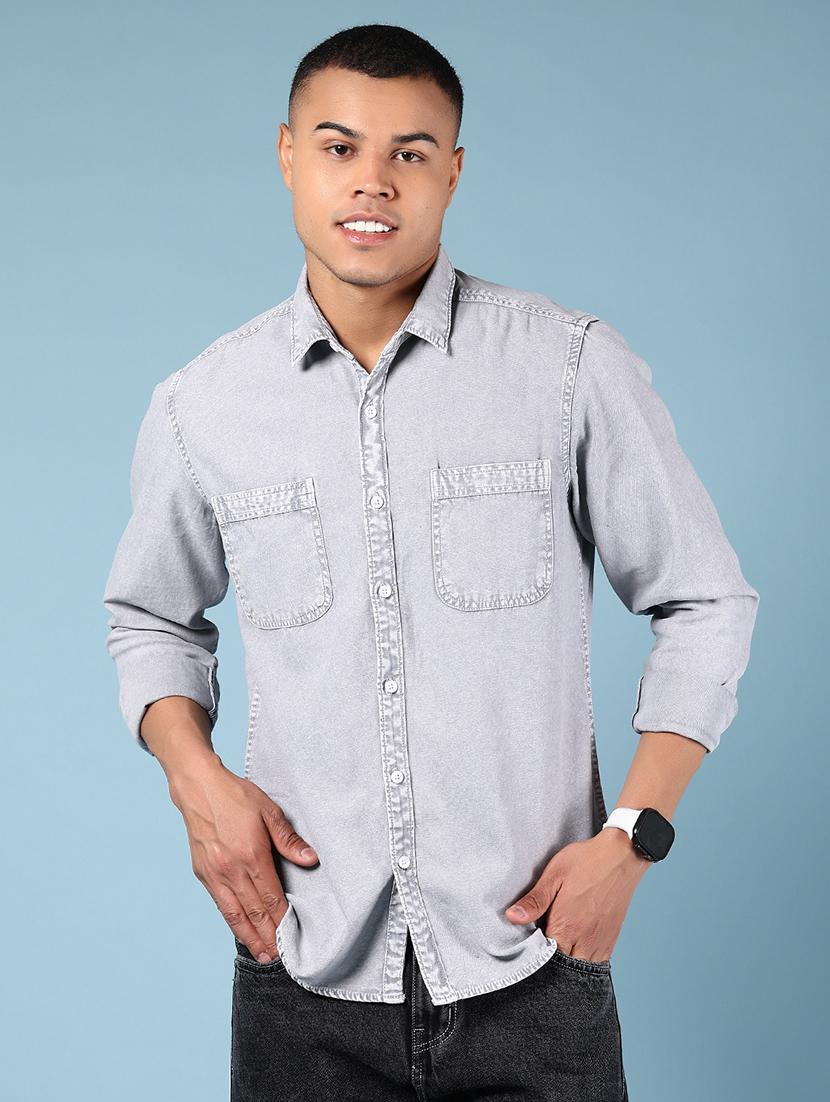 men solid long sleeve regular fit casual shirt - 21873998 - Standard Image - 1