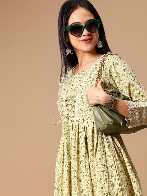 women floral print three quarter sleeve flared kurti - 21874009 - Standard Image - 0