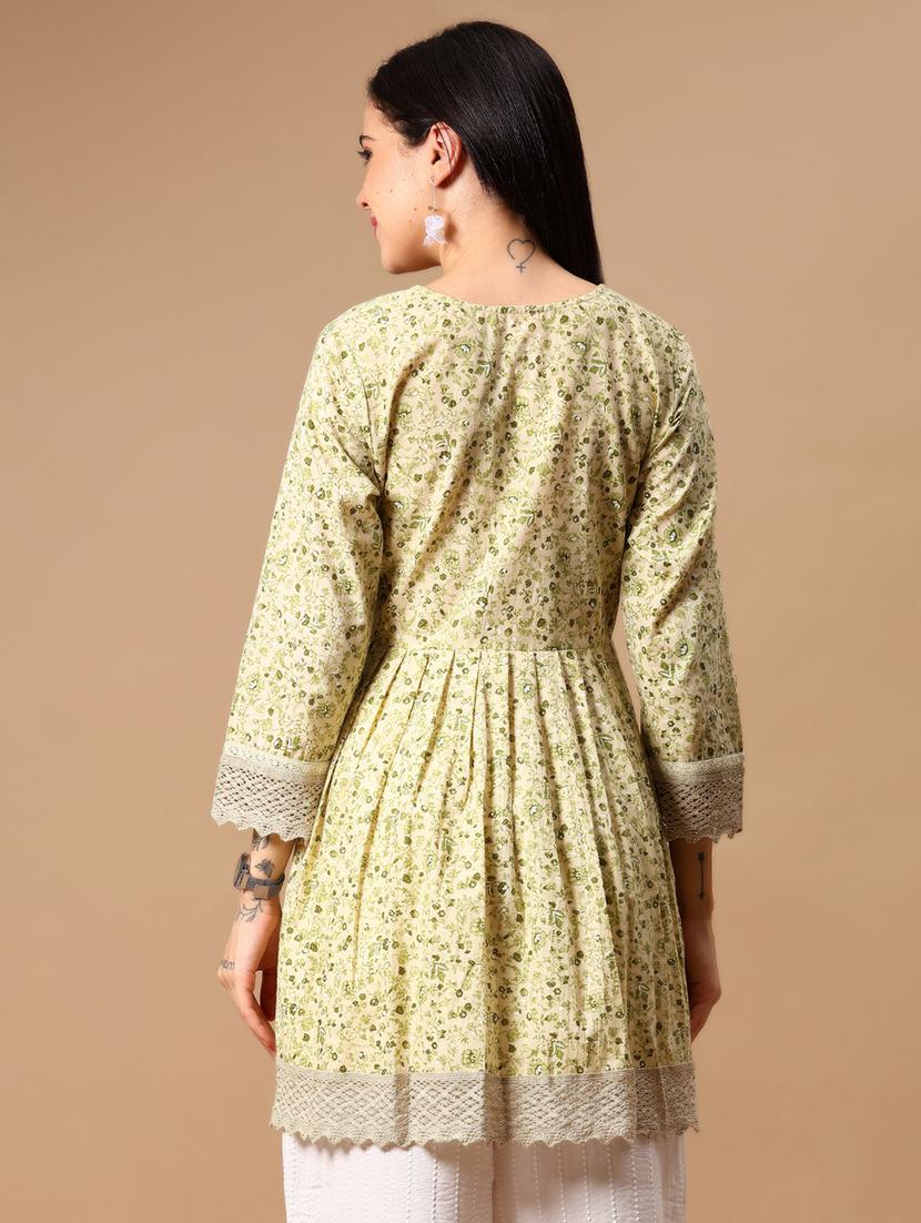 women floral print three quarter sleeve flared kurti - 21874009 - Standard Image - 4