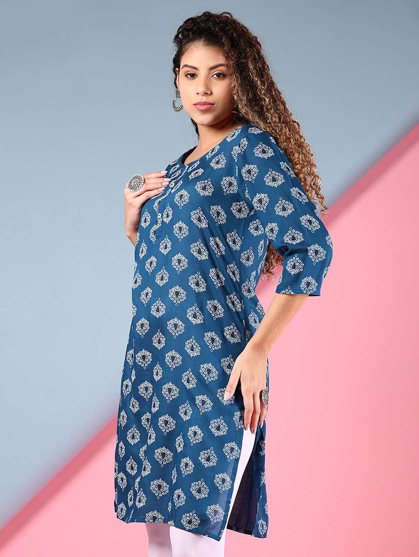 women printed mandarin neck straight kurta - 21874014 -  Standard Image - 1