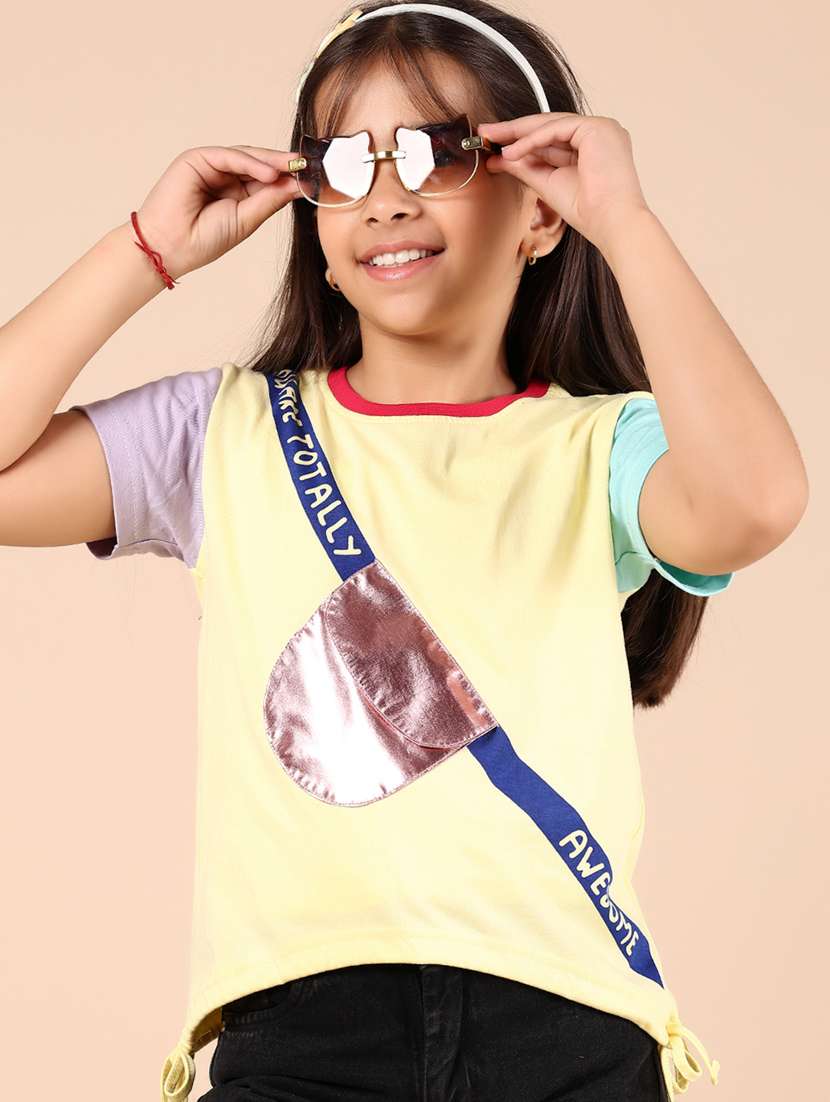 girls color block round neck tee
