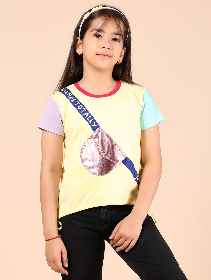 girls color block round neck tee - 21874017 -  Standard Image - 1