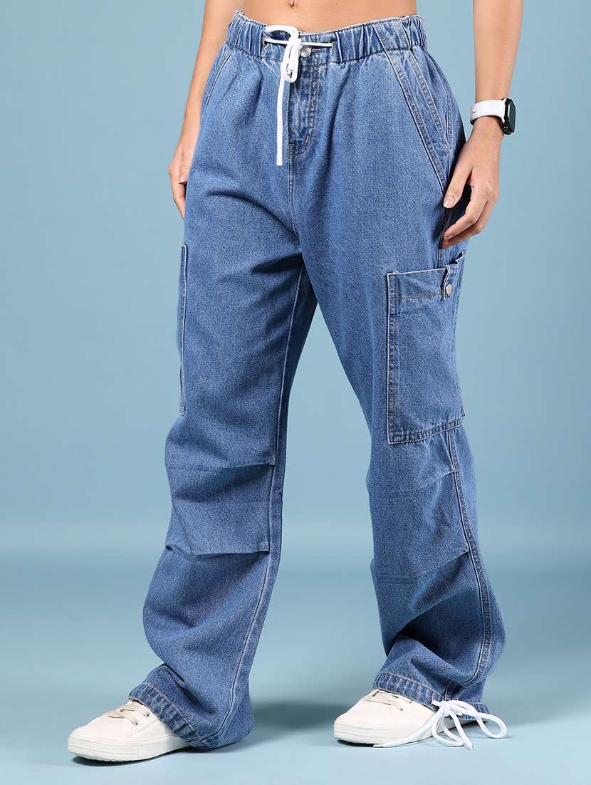 women solid mid rise baggy cargo - 21874061 -  Standard Image - 1