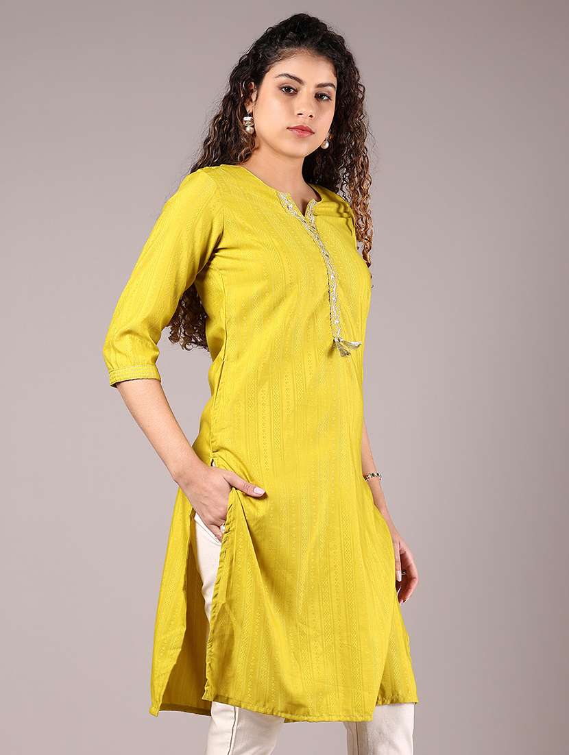 women three quarter sleeve straight kurta - 21874077 -  Standard Image - 1