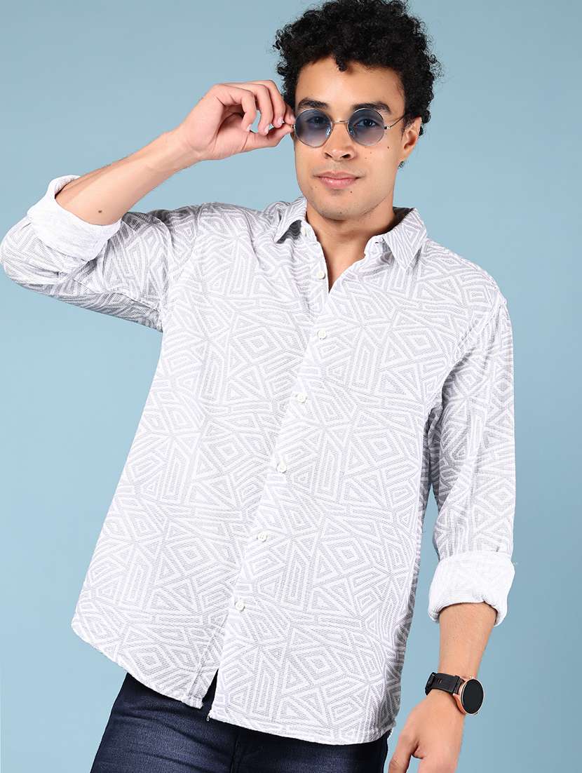 men printed long sleeve regular fit casual shirt