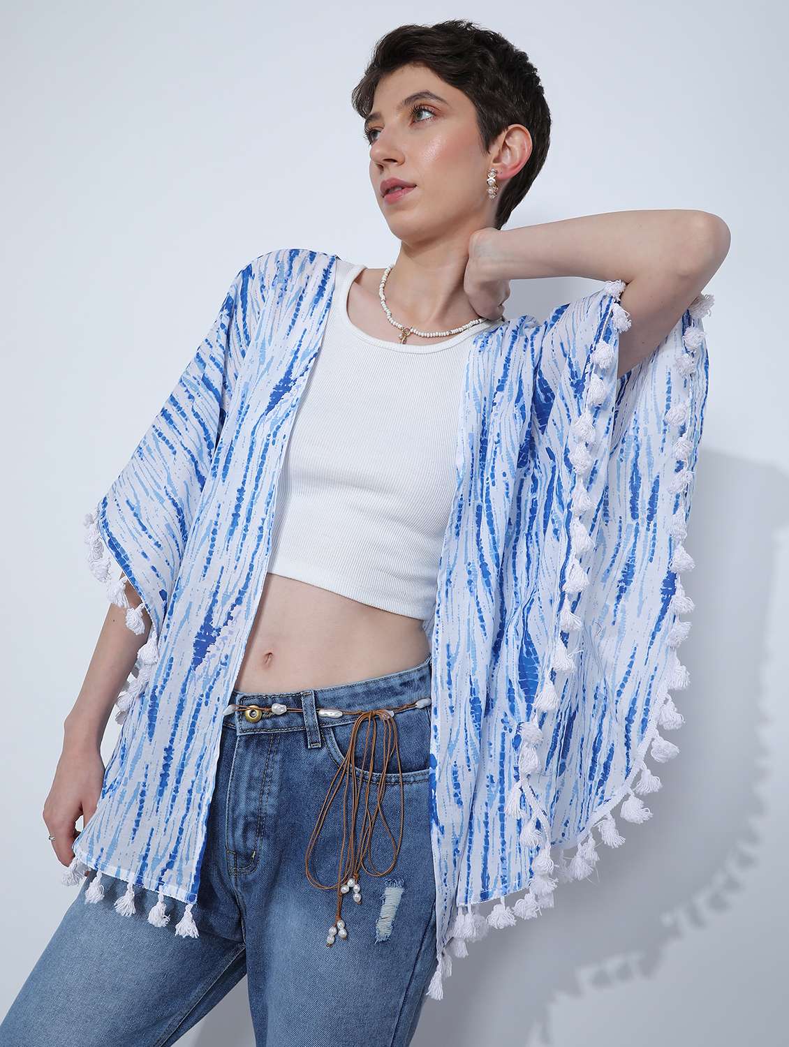 women tie & dye short sleeve regular shrug