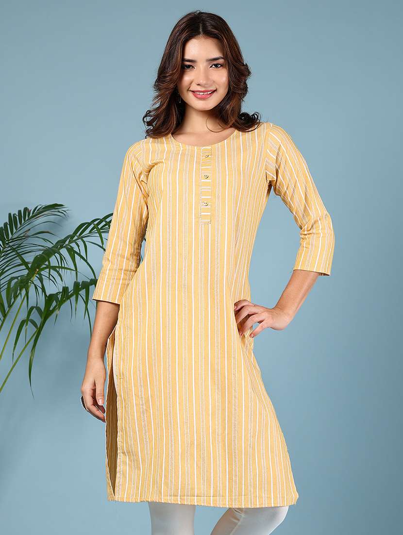women striped round neck straight kurta