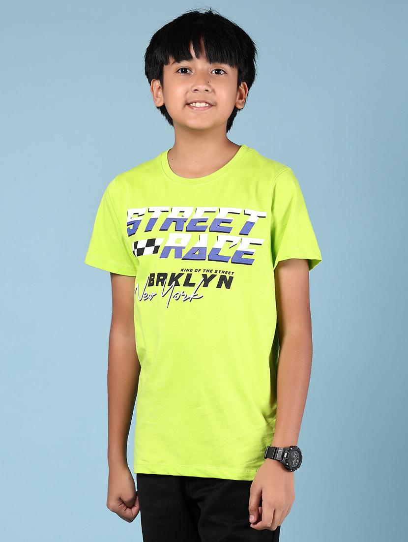 boys lime printed round neck t-shirt - 21874186 - Standard Image - 1
