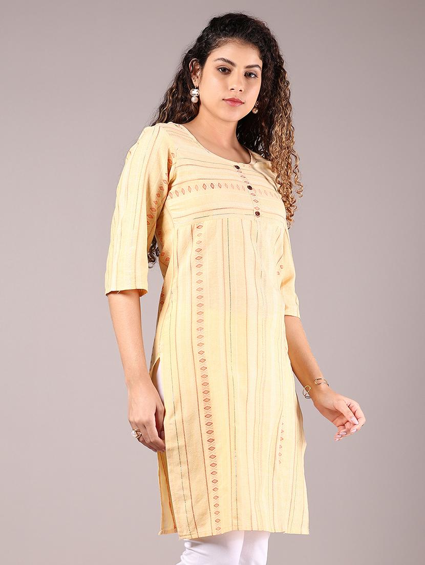 women three quarter sleeve straight kurta - 21874205 - Standard Image - 1