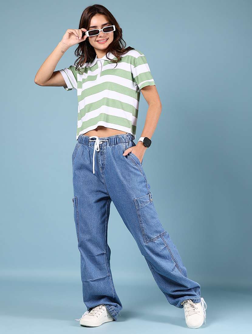 women striped short sleeve crop t-shirt - 21874232 - Standard Image - 4