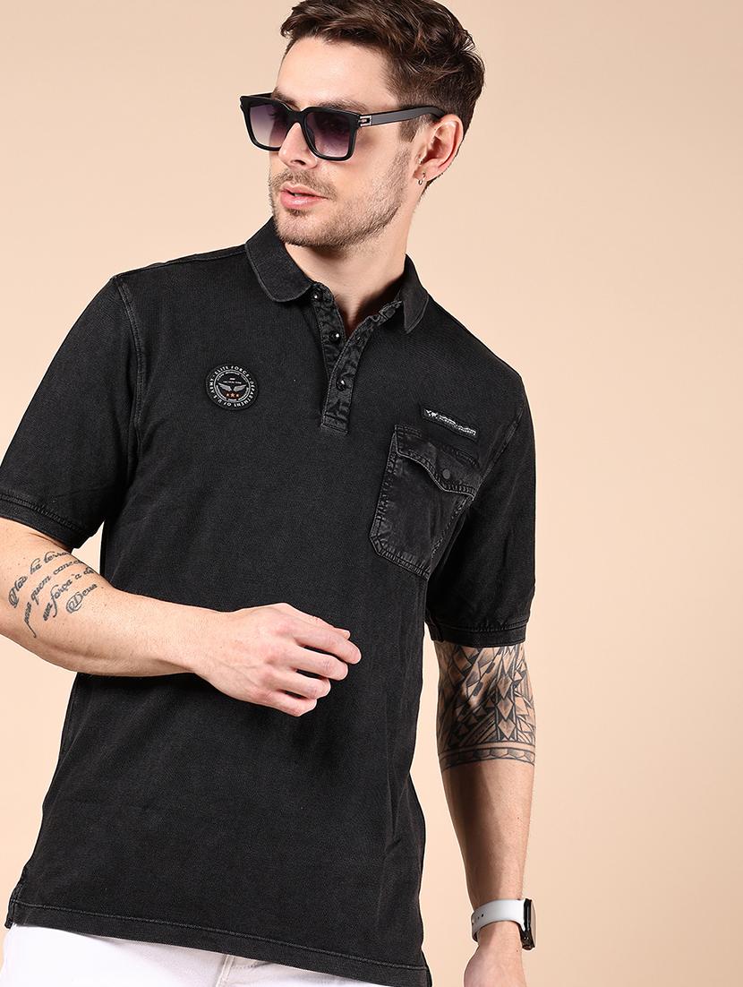 men black solid short sleeve regular fit polo t-shirt