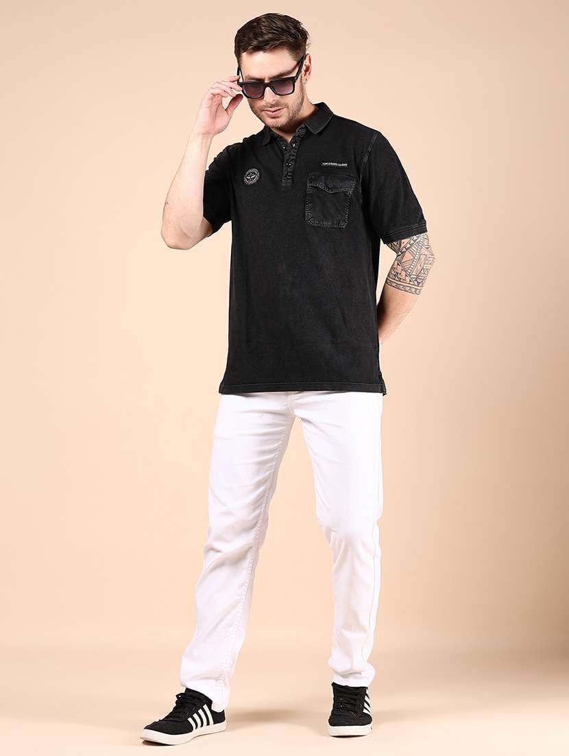 Men Black Solid Short Sleeve Regular Fit Polo T Shirt