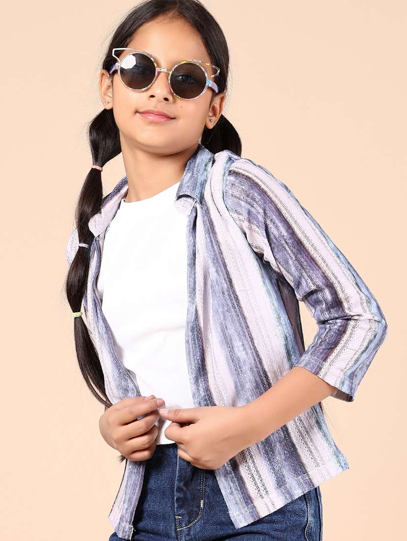 girls striped three quarter sleeve top