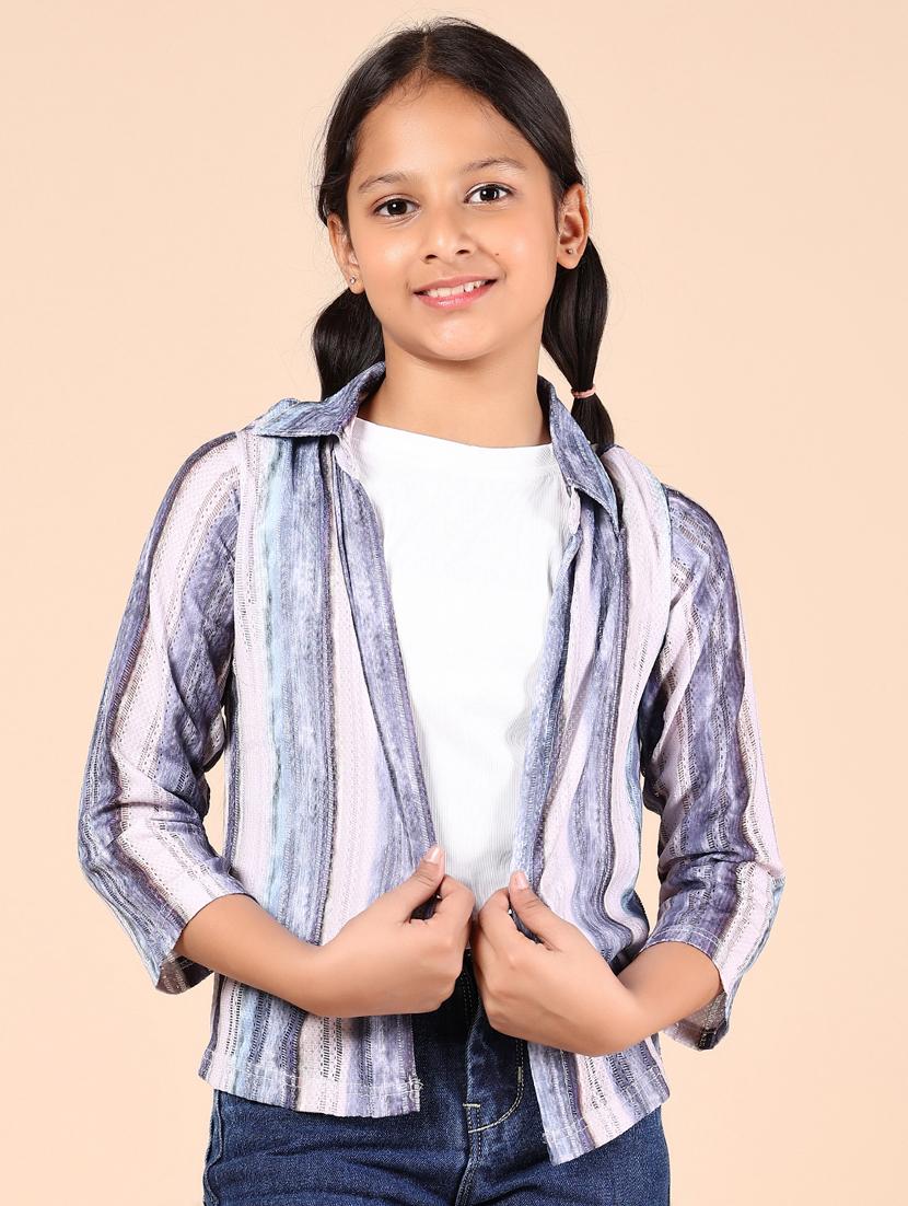 girls striped three quarter sleeve top - 21874273 - Standard Image - 1