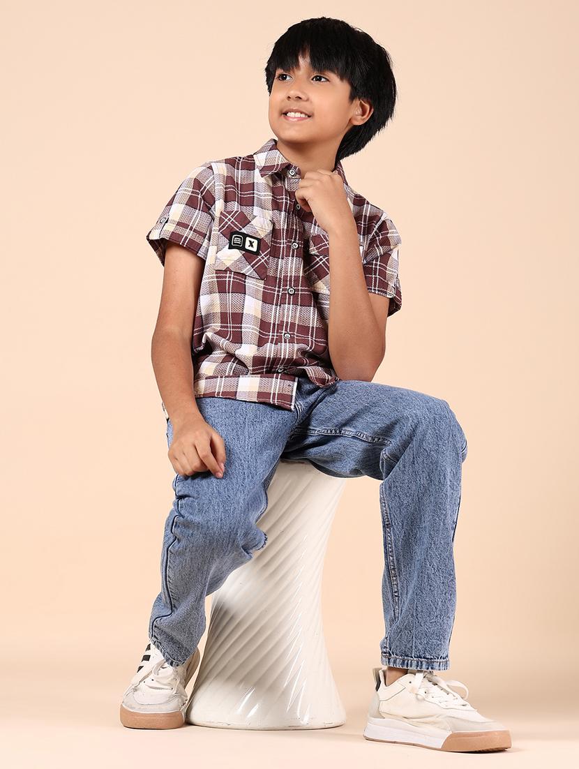 boys checkered short sleeve casual shirt - 21874285 - Standard Image - 4