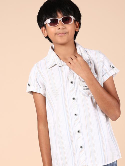 boys white striped short sleeve casual shirt - 21874314 - Standard Image - 0