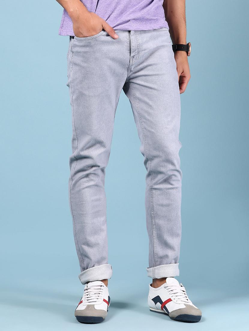 men grey solid mid rise  full length jeans