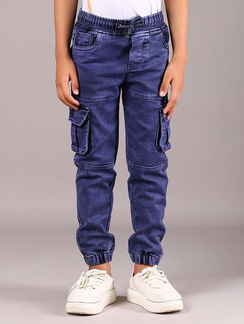 boys solid mid rise jogger cargo