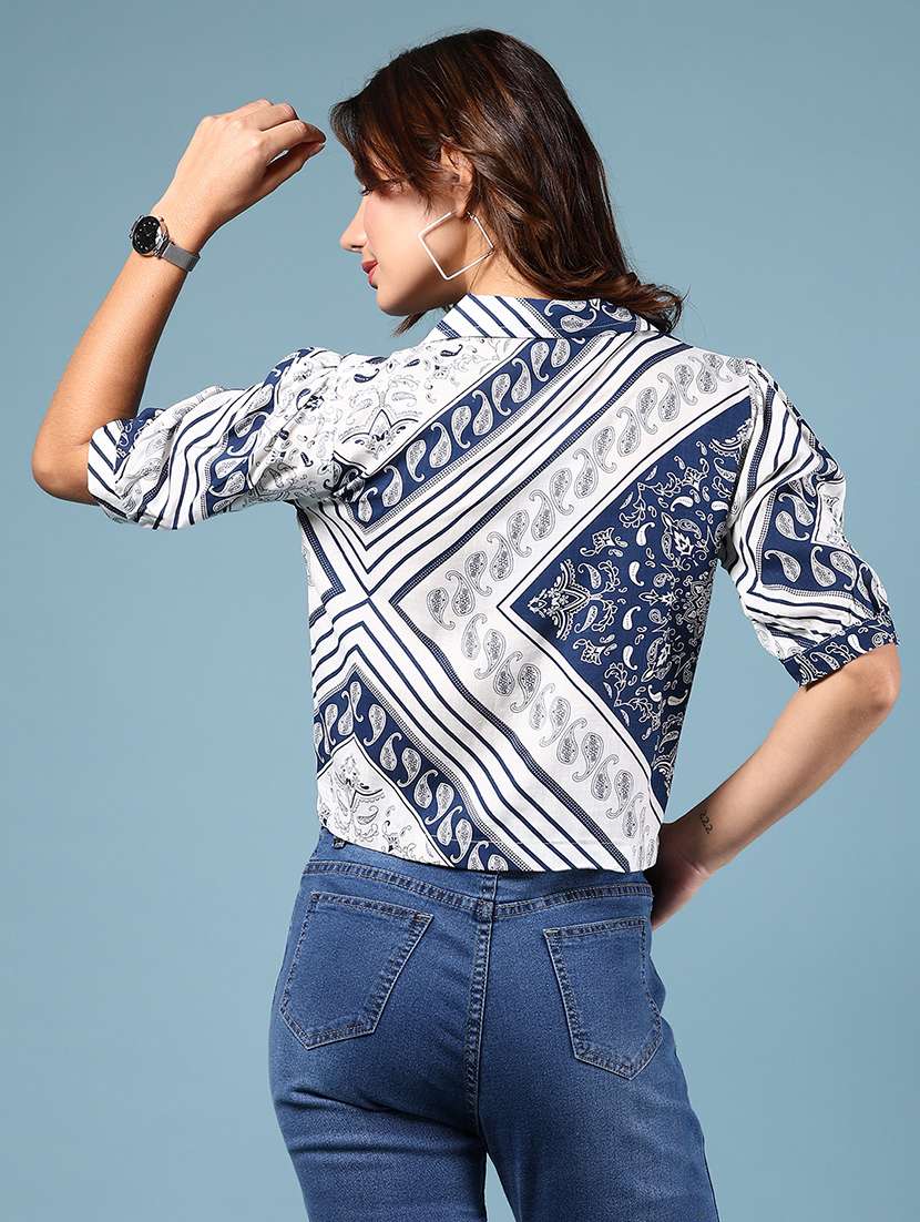women printed puff sleeve shirt style top - 21874320 - Standard Image - 4