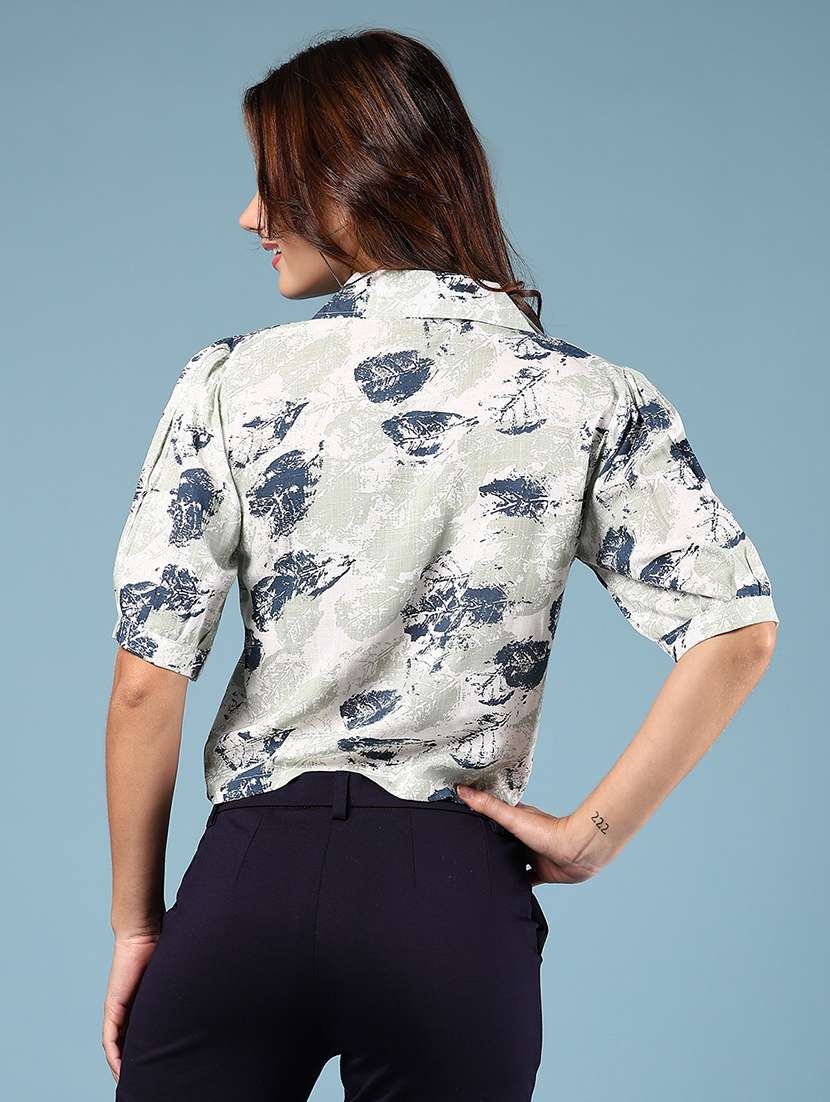 women neo mint printed elbow sleeve crop top - 21874321 - Standard Image - 4
