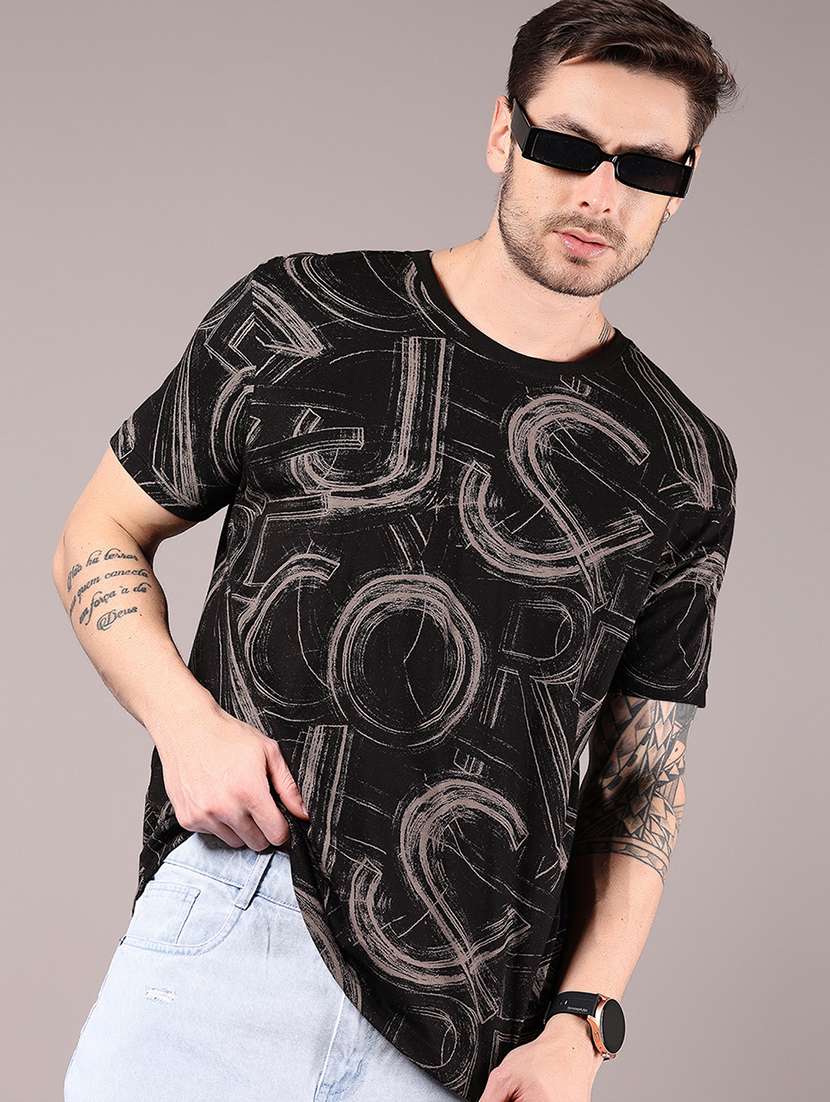 black cotton all over print tshirt - 21874328 -  Standard Image - 1
