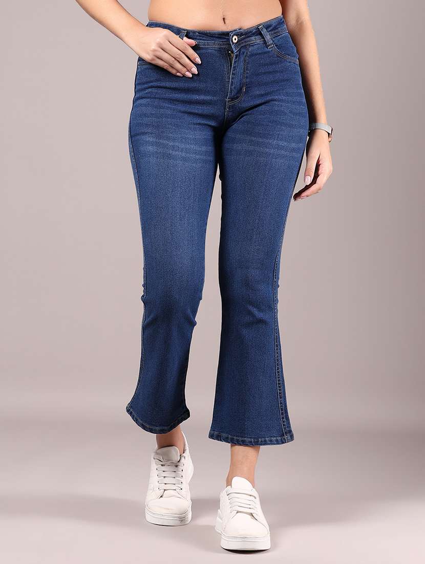 women solid mid rise bootcut jean
