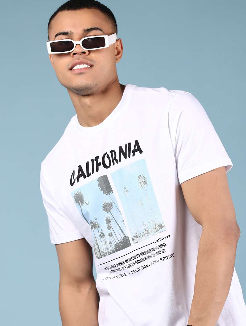 men front print round neck regular fit t-shirt - 21874350 - Standard Image - 1
