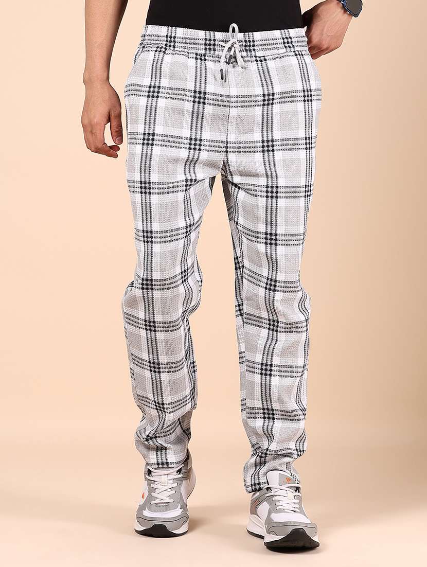 men grey checkered mid rise full length track pant - 21874357 - Standard Image - 1