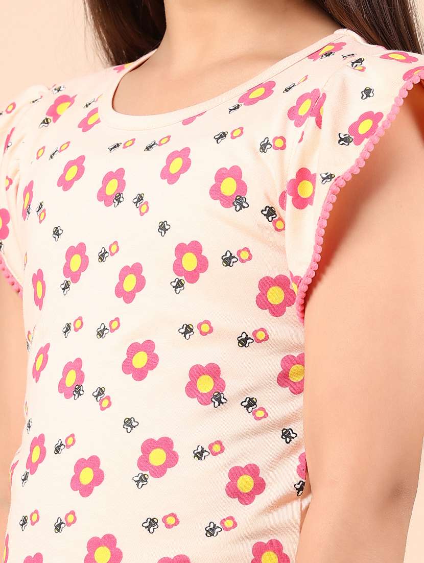 girls peach floral printed shorts & top co-ords set - 21874384 -  Standard Image - 4