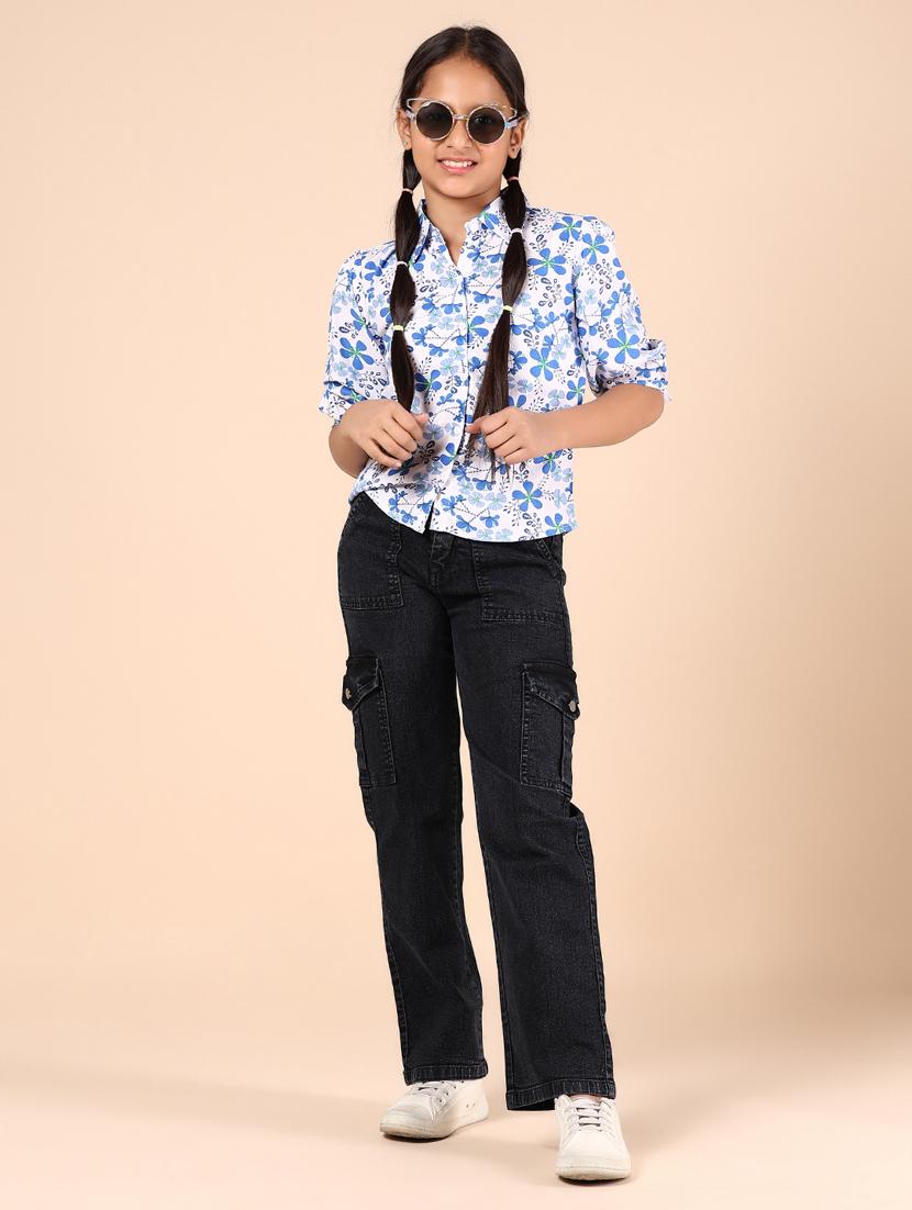 girls blue floral printed short sleeve shirt - 21874421 - Standard Image - 4