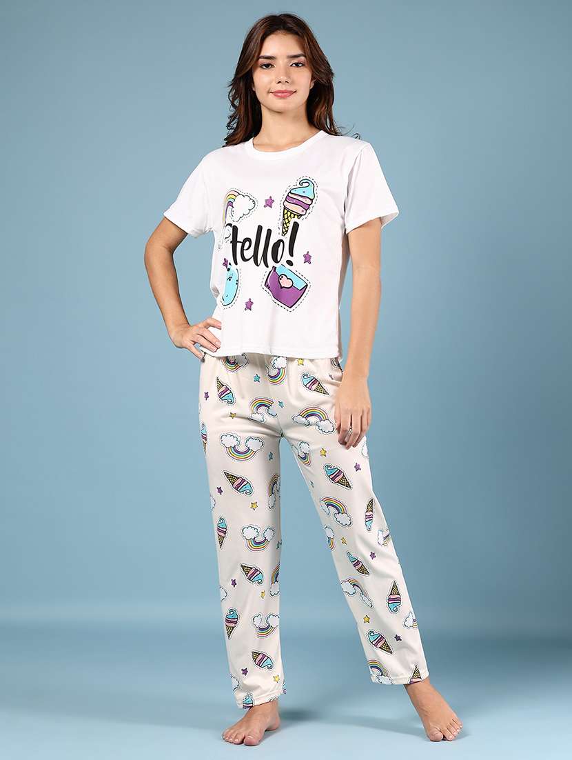 women printed nightwear pyjama set