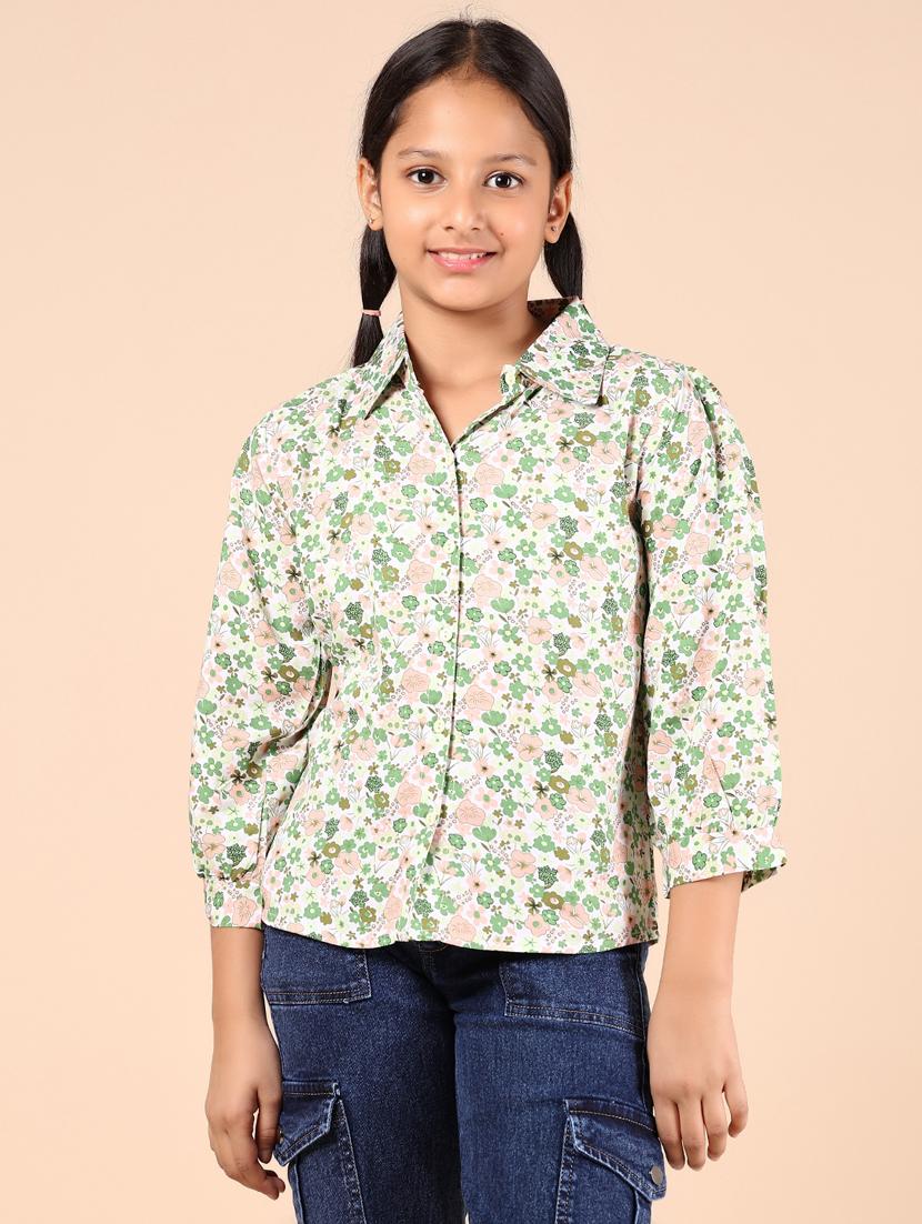 girls green floral printed long sleeve shirt - 21874477 -  Standard Image - 1