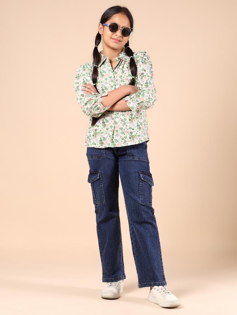 girls green floral printed long sleeve shirt - 21874477 - Standard Image - 4
