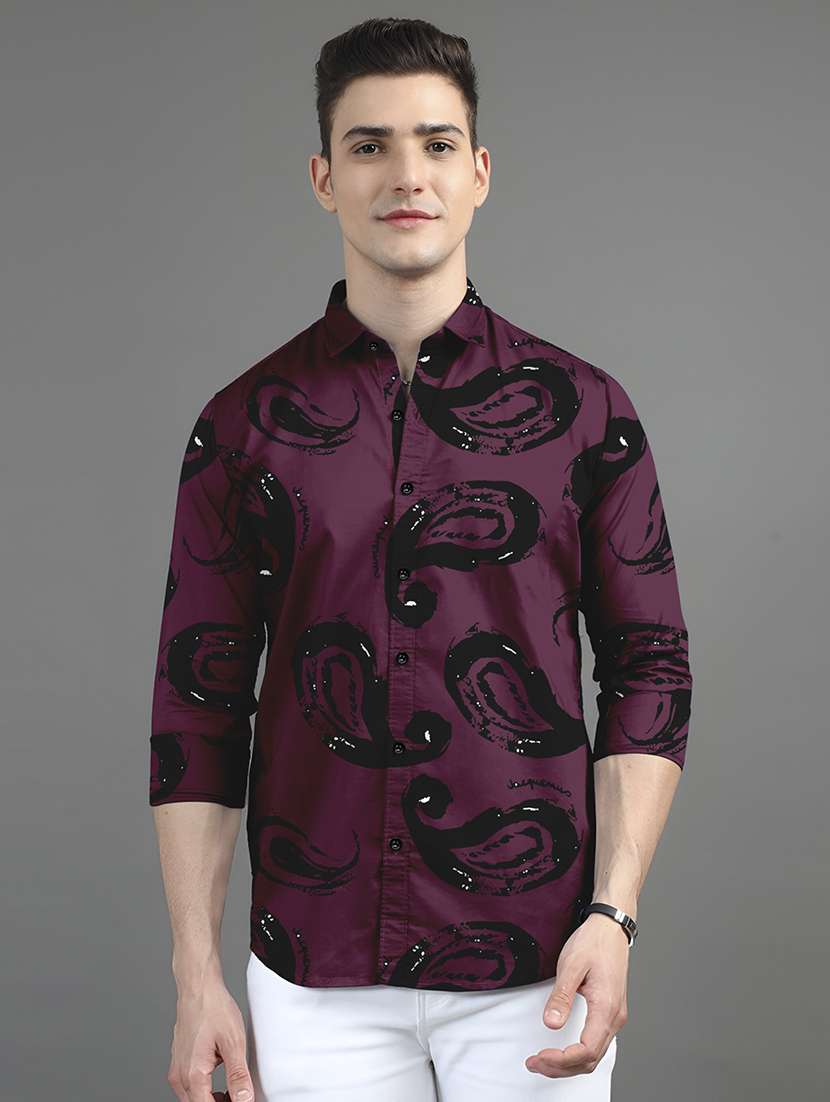 men printed long sleeves casual shirt