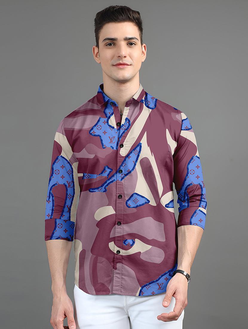 men printed long sleeves casual shirt