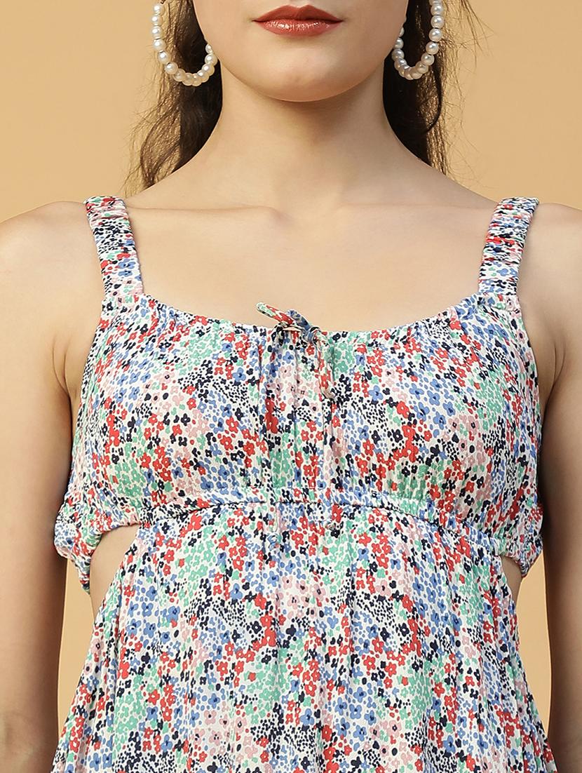 women printed shoulder strap a-line dress - 21874593 - Standard Image - 4