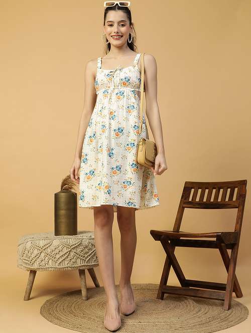 women printed shoulder strap a-line dress - 21874595 - Standard Image - 0