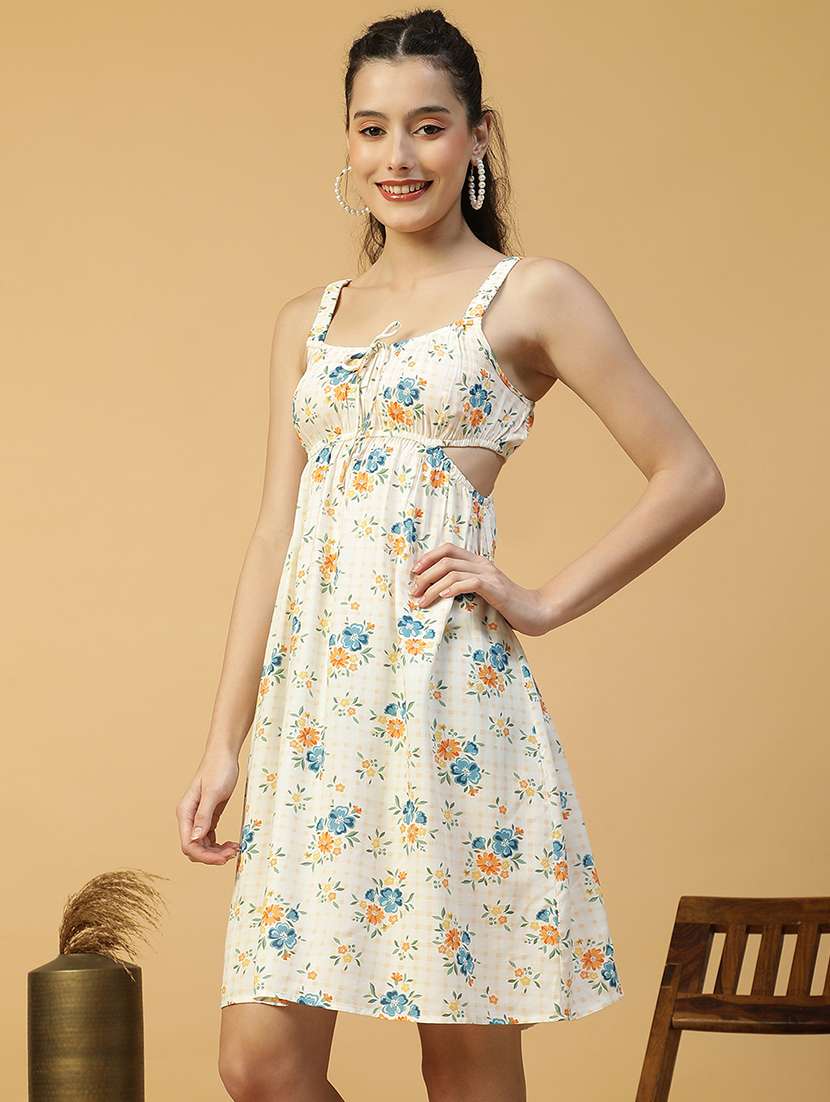 women printed shoulder strap a-line dress - 21874595 - Standard Image - 1
