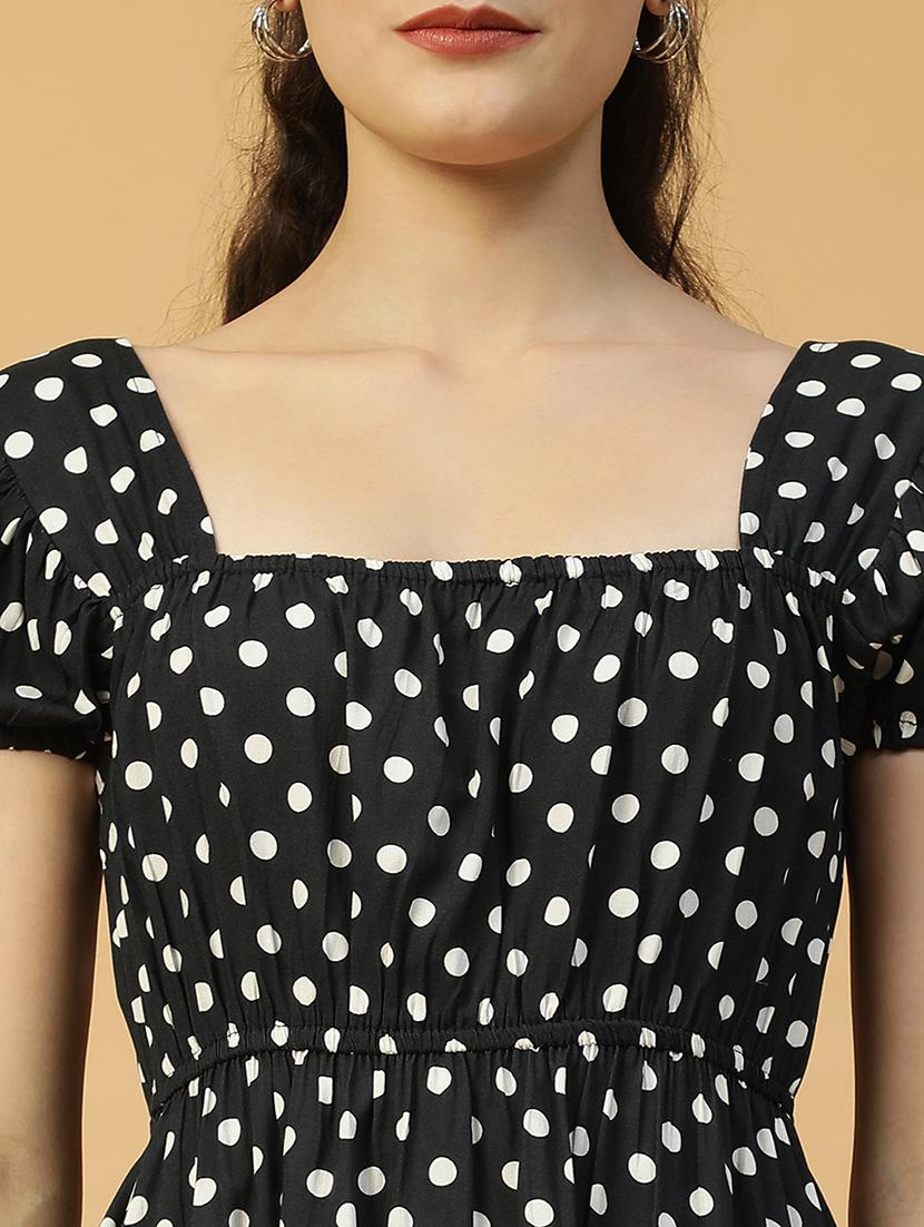 women polka doted puff sleeves a-line dress - 21874596 - Standard Image - 4