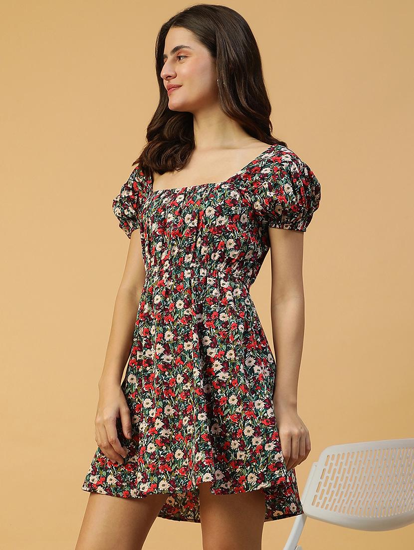 women floral print puff sleeves a-line dress - 21874597 -  Standard Image - 1