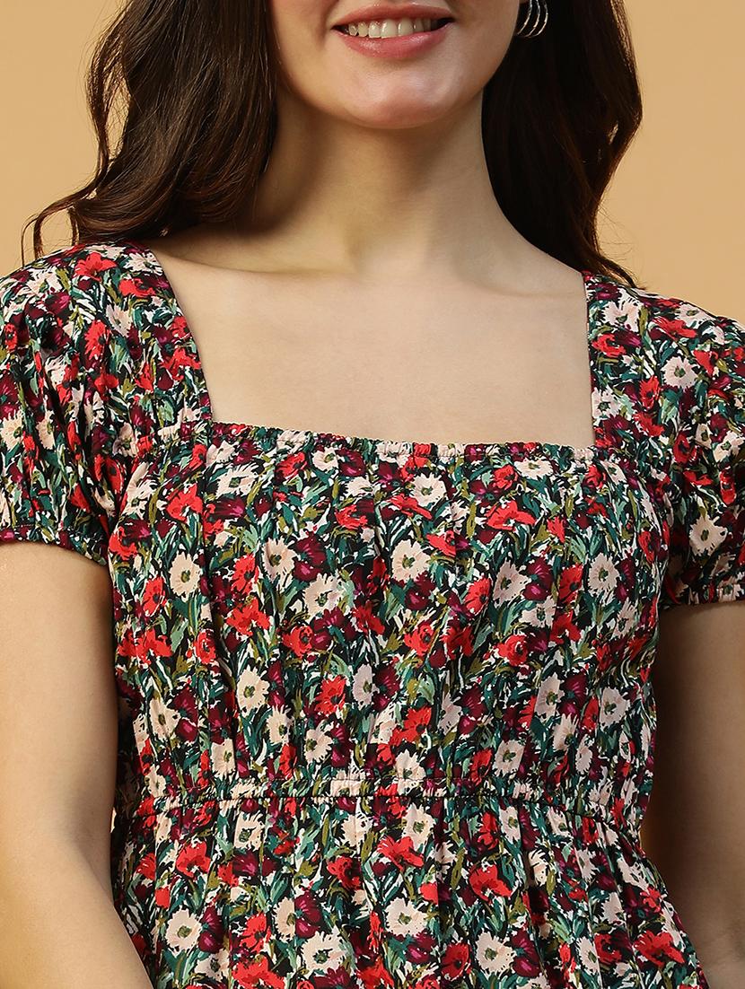 women floral print puff sleeves a-line dress - 21874597 - Standard Image - 4