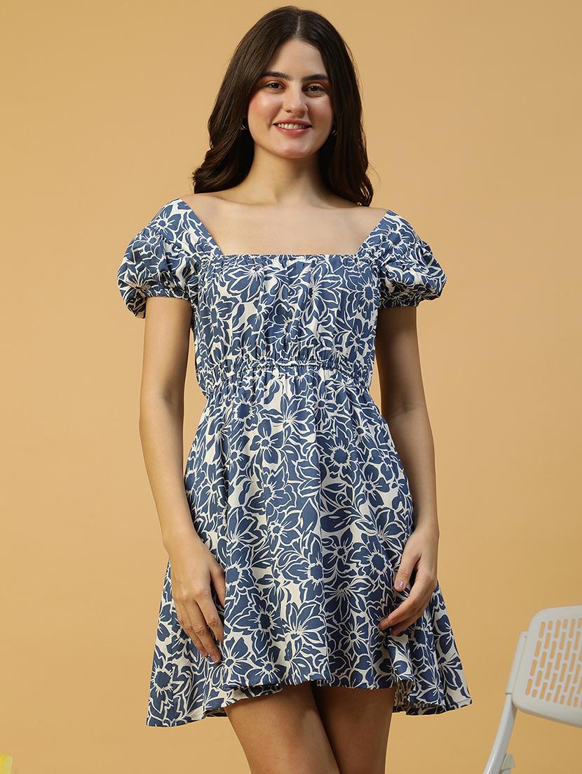 women floral print puff sleeves a-line dress - 21874599 -  Standard Image - 1