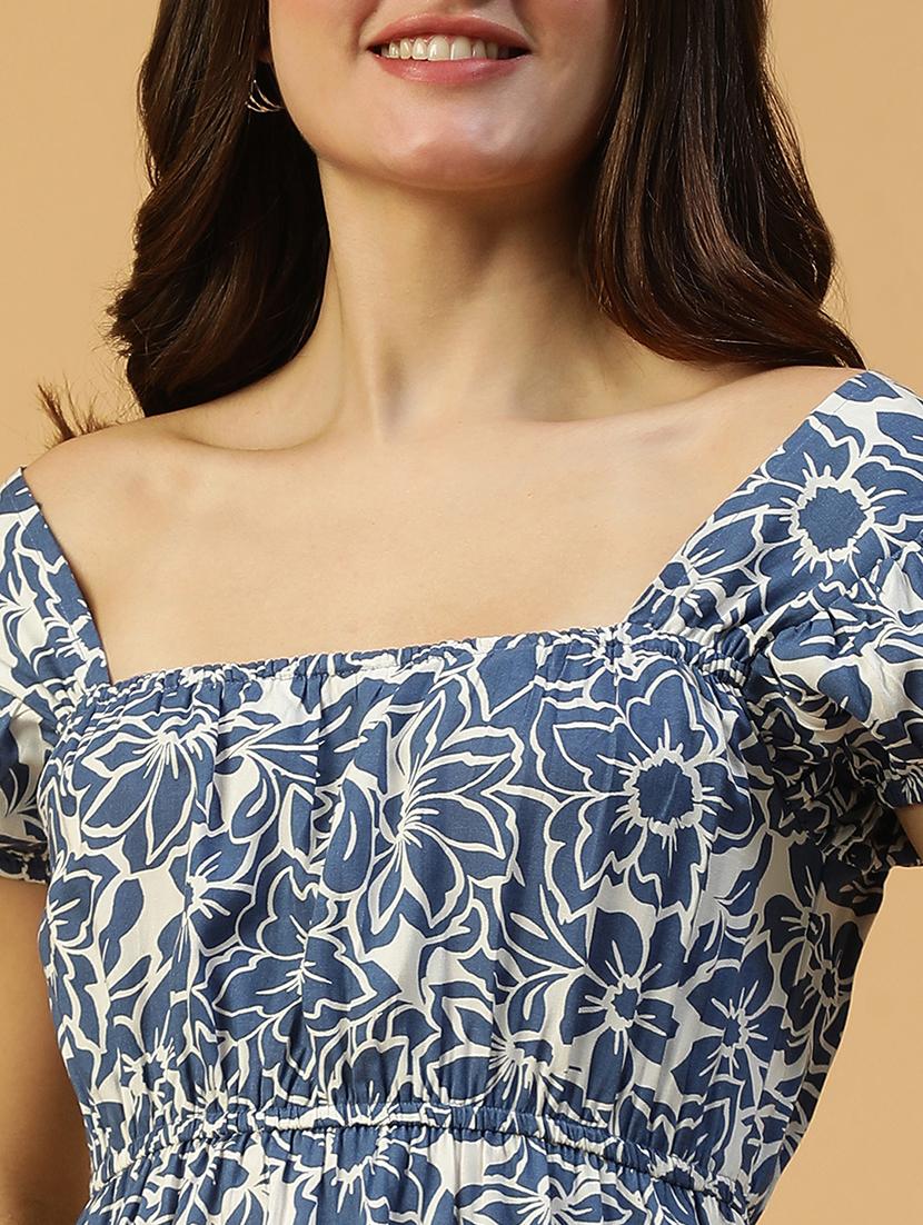 women floral print puff sleeves a-line dress - 21874599 - Standard Image - 4