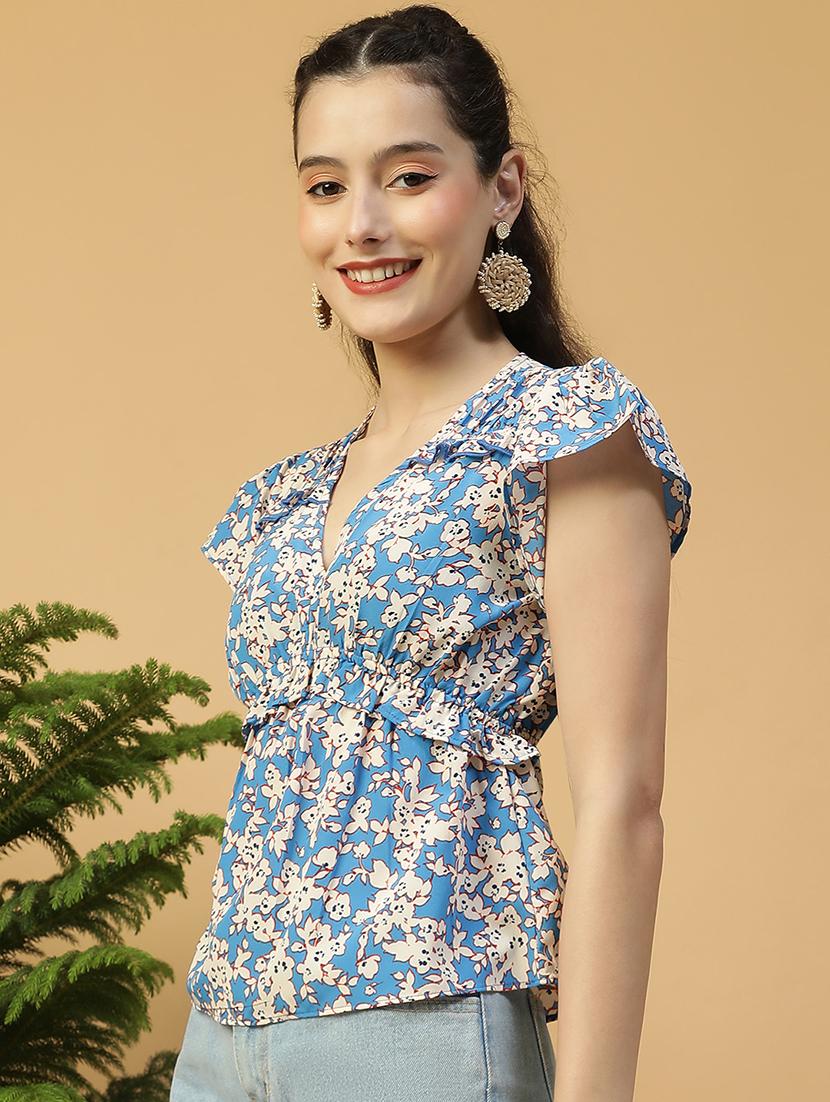women floral print flute sleeves peplum top - 21874601 - Standard Image - 1