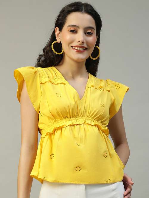 women flute sleeevs schiflli peplum top - 21874602 - Standard Image - 0