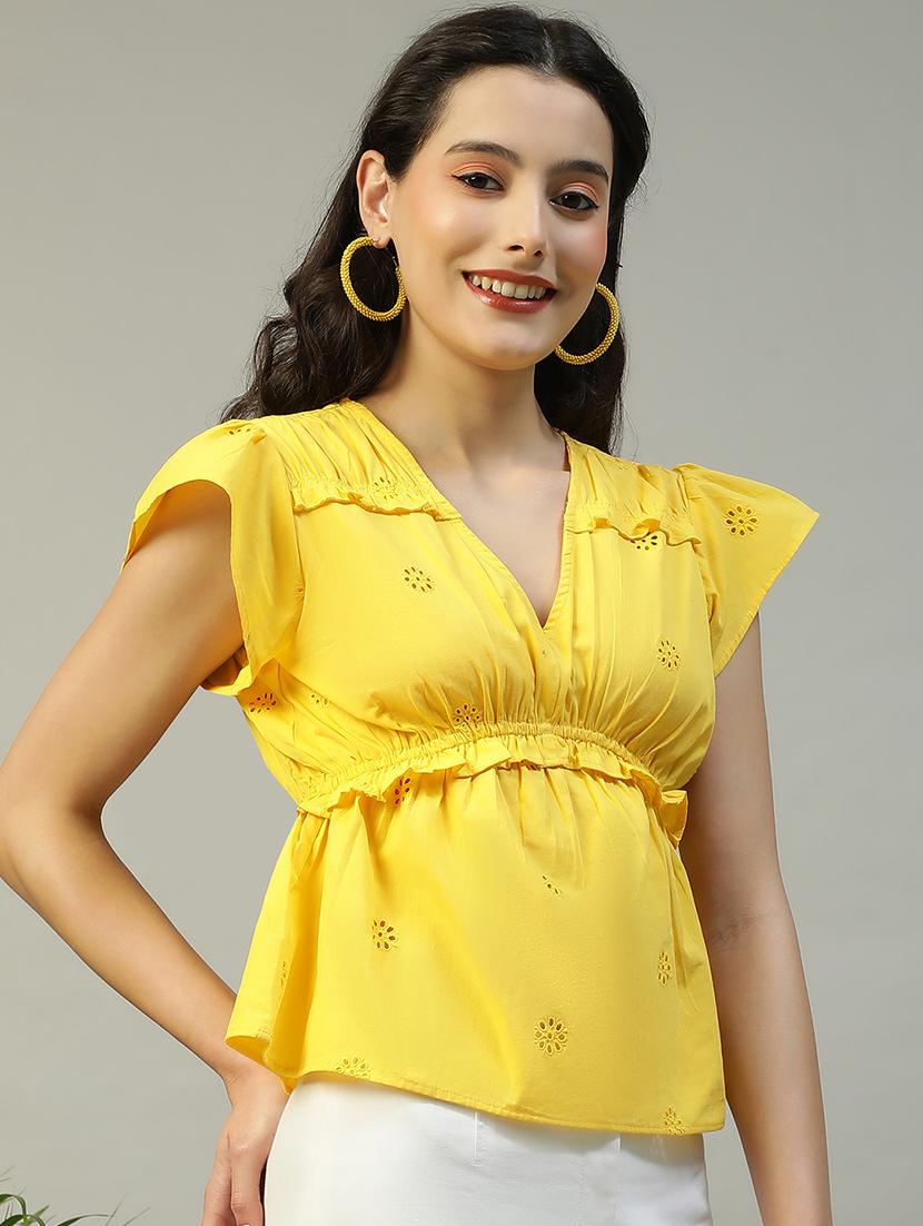 women flute sleeevs schiflli peplum top - 21874602 -  Standard Image - 1