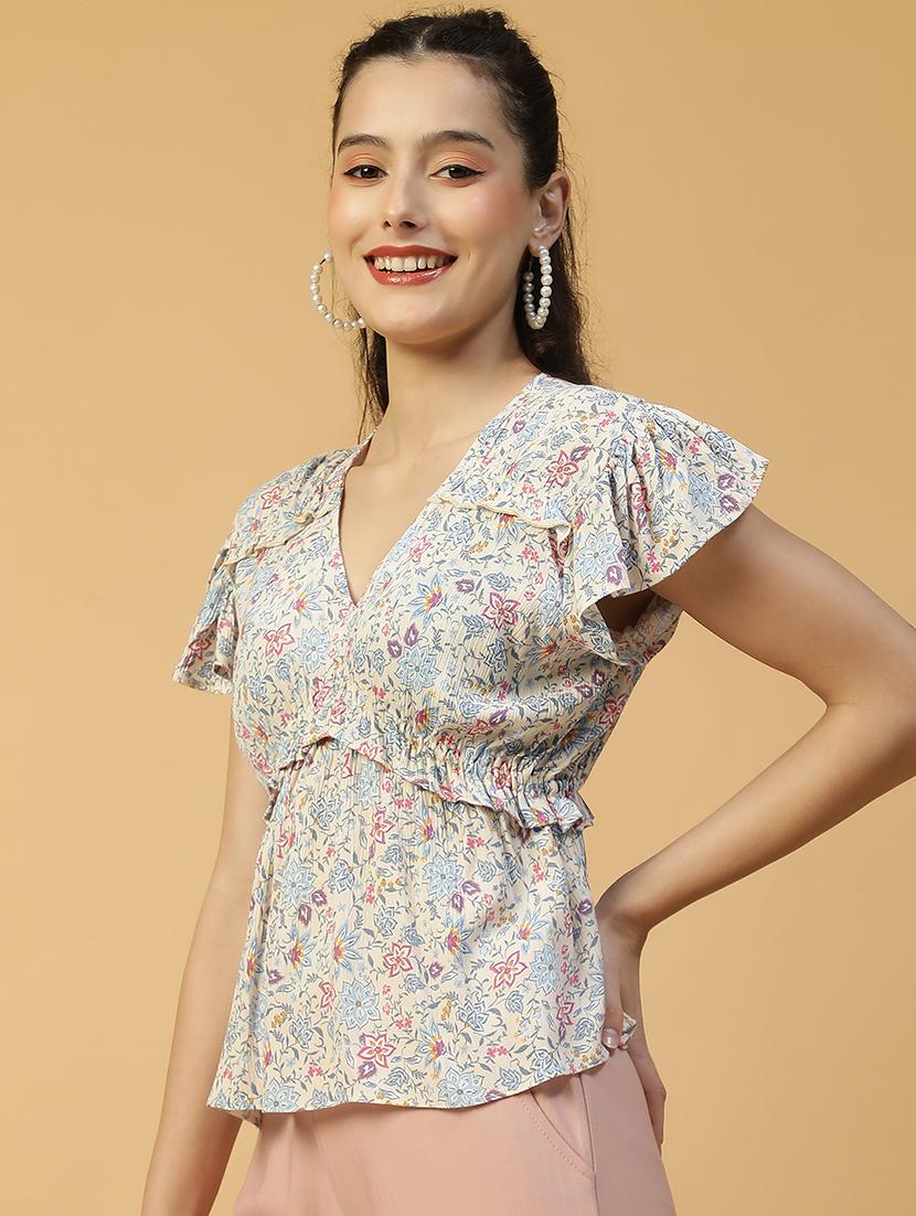 women floral print flute sleeves peplum top - 21874603 -  Standard Image - 1