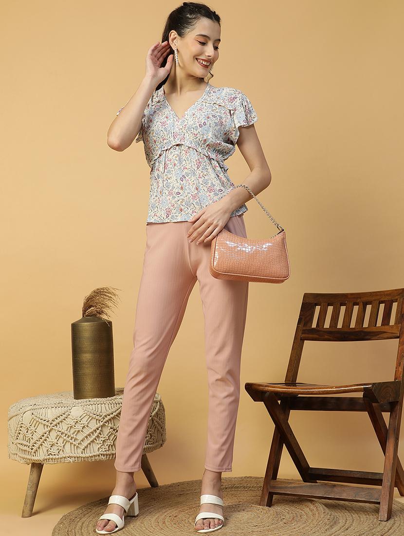 women floral print flute sleeves peplum top - 21874603 - Standard Image - 4