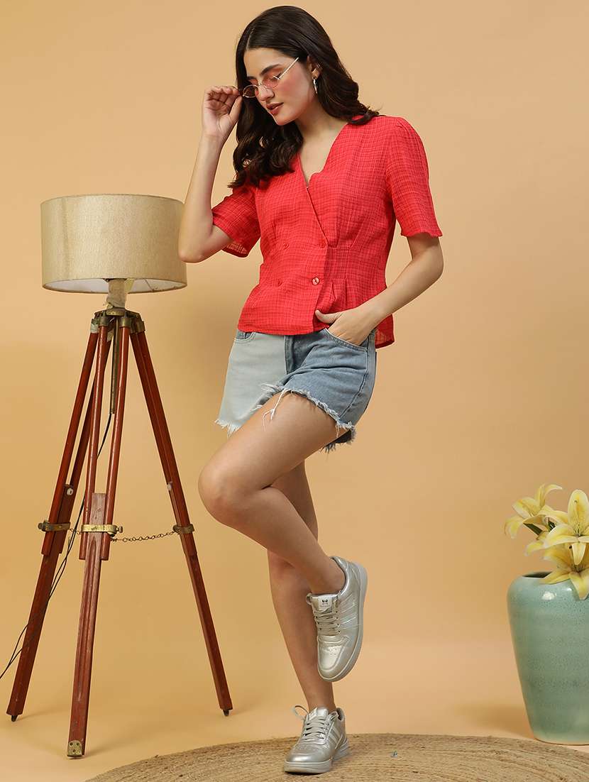 women self designed short sleeves wrap top - 21874606 -  Standard Image - 4