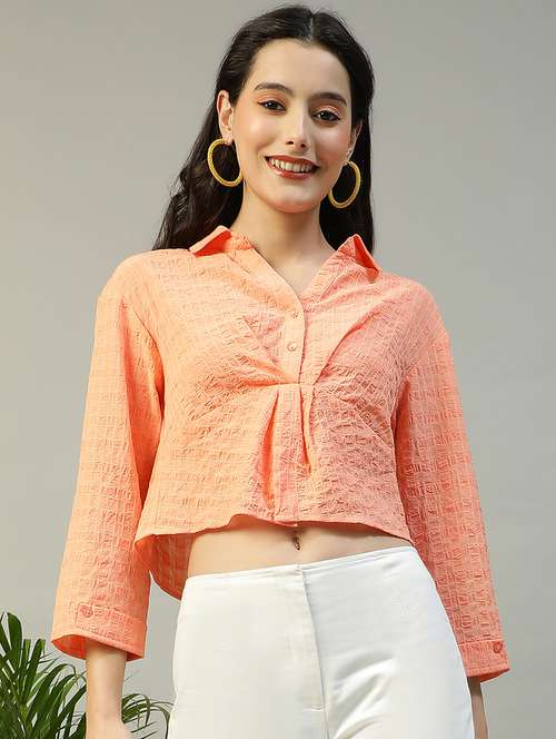 women self designed collared crop shirt - 21874612 - Standard Image - 0